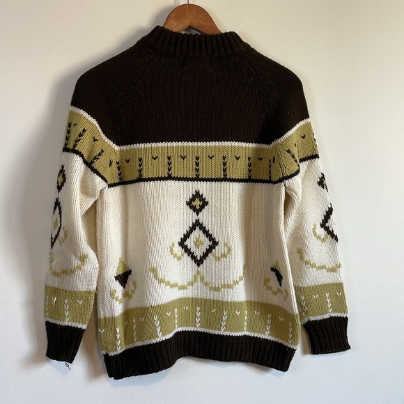 VTG Ski Sweater Fair Isle Retro Knit Waldorf Grandpa Large Cream Southwest - Picture 7 of 11